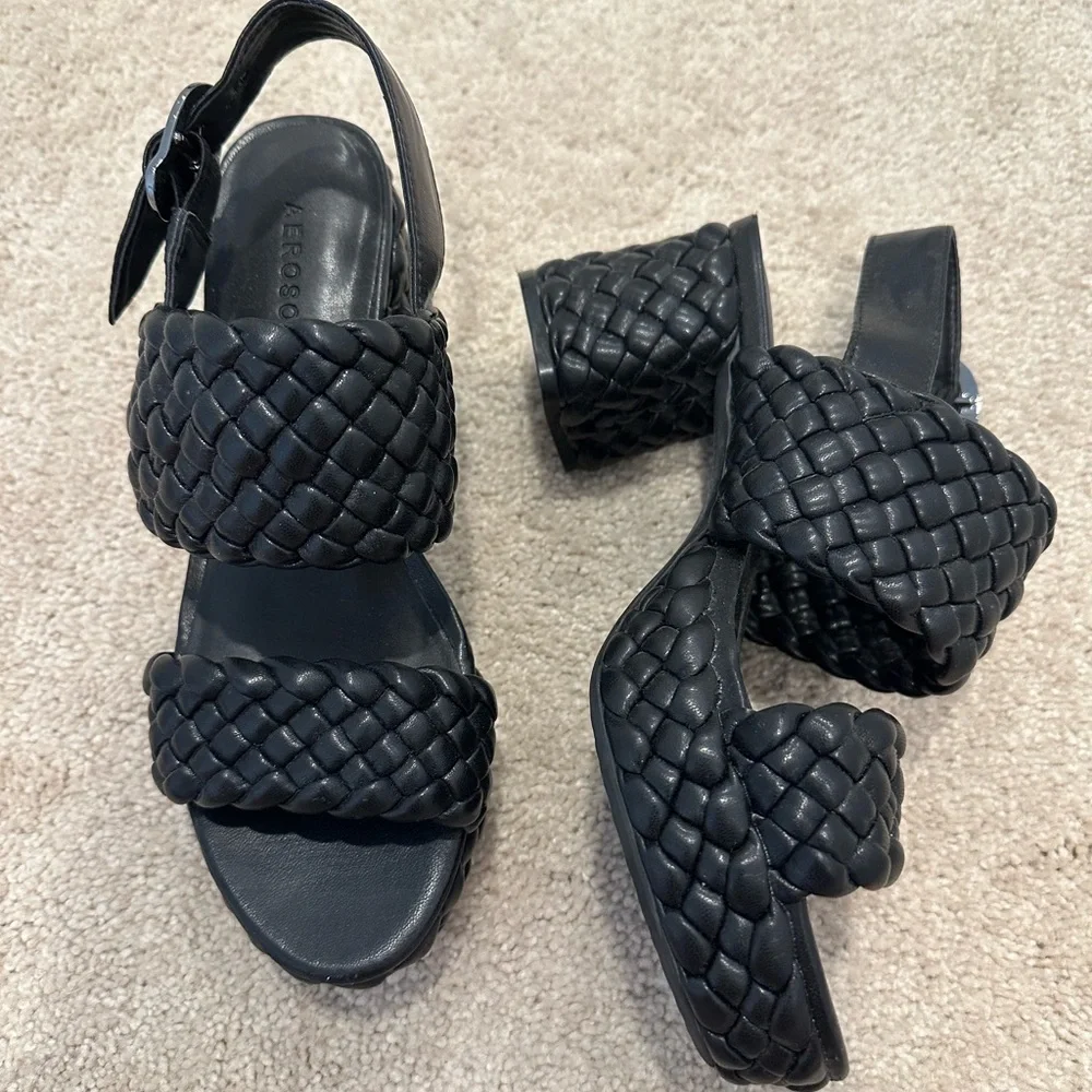 Aerosoles Camera Women's Heels Black Quilted Leather Size 7.5